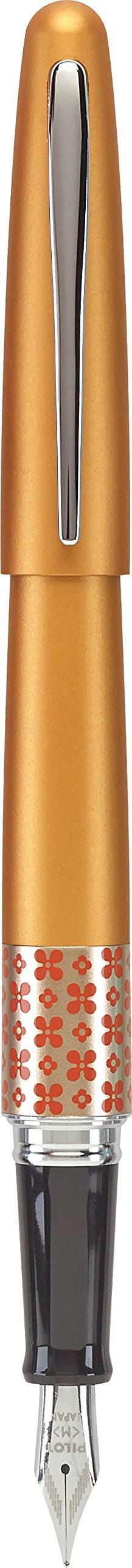 PILOT MR Retro Pop Collection Fountain Pen in Gift Box, Orange Barrel with Flower Accent, Medium Point Stainless Steel Nib, Refillable Black Ink (91443)