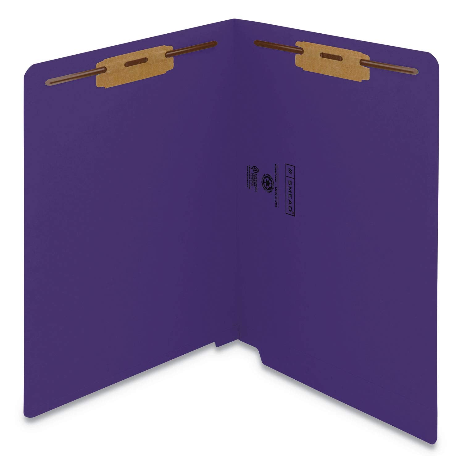 Smead End Tab Fastener File Folder, Shelf-Master® Reinforced Straight-Cut Tab, 2 Fasteners, Letter Size, Purple, 50 per Box (25440)
