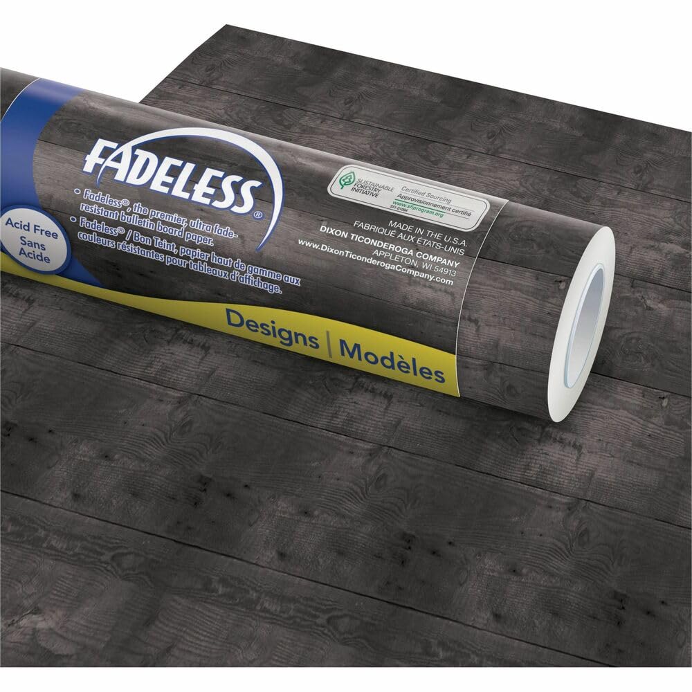 Fadeless Bulletin Board Paper, Fade-Resistant Paper for Classroom Decor, 48” x 50’, Black Shiplap, 1 Roll
