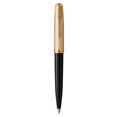 Parker 51 Ballpoint Pen, Black Barrel with Gold Trim, Medium Point, Includes Black Ink and Premium Gift Box