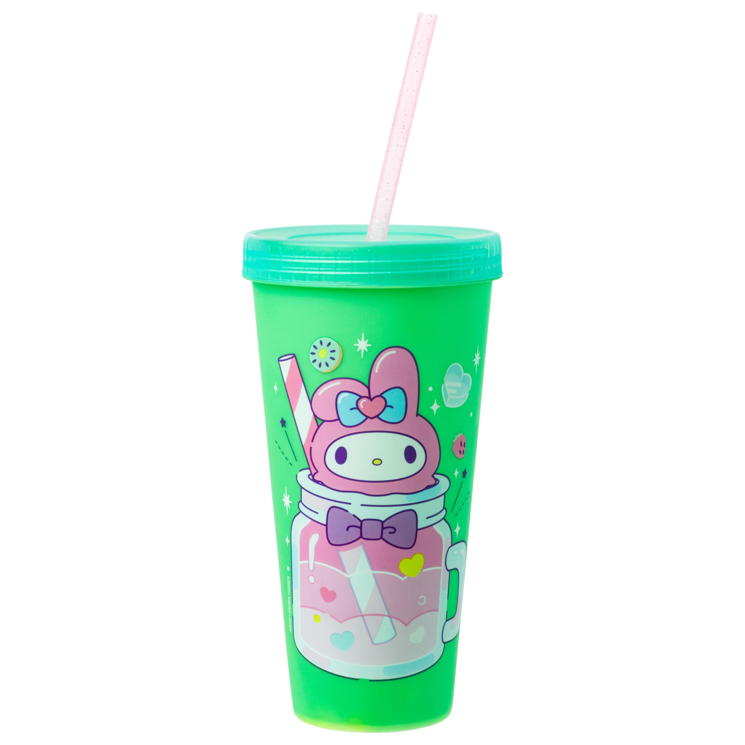 Silver Buffalo Sanrio Hello Kitty and Friends 4 Pack Color Changing Plastic Tumblers Featuring Hello Kitty, My Melody, Badtz Maru, and Cinnamoroll, 24 Ounce