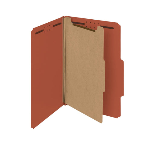 Smead 100% Recycled Pressboard Classification File Folder, 1 Divider, 2" Expansion, Legal Size, Red, 10 per Box (18723)