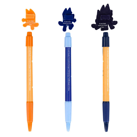 Innovative Designs Bluey and Bingo 3pk Character Pens with Rubber Clips