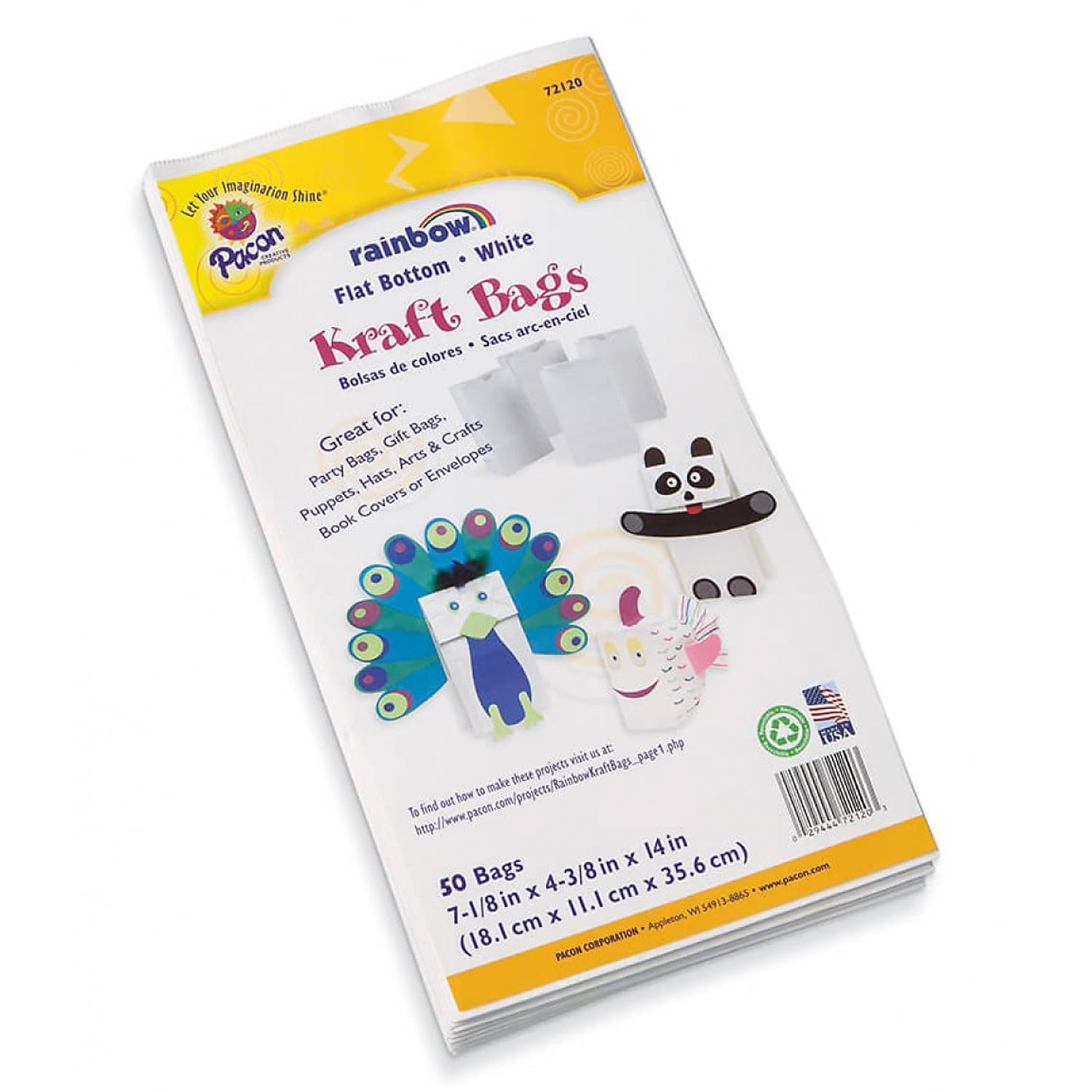 Creativity Street Kraft Bags P0072120, White, 7-1/8" x 4-3/8" x 14", 50 Bags