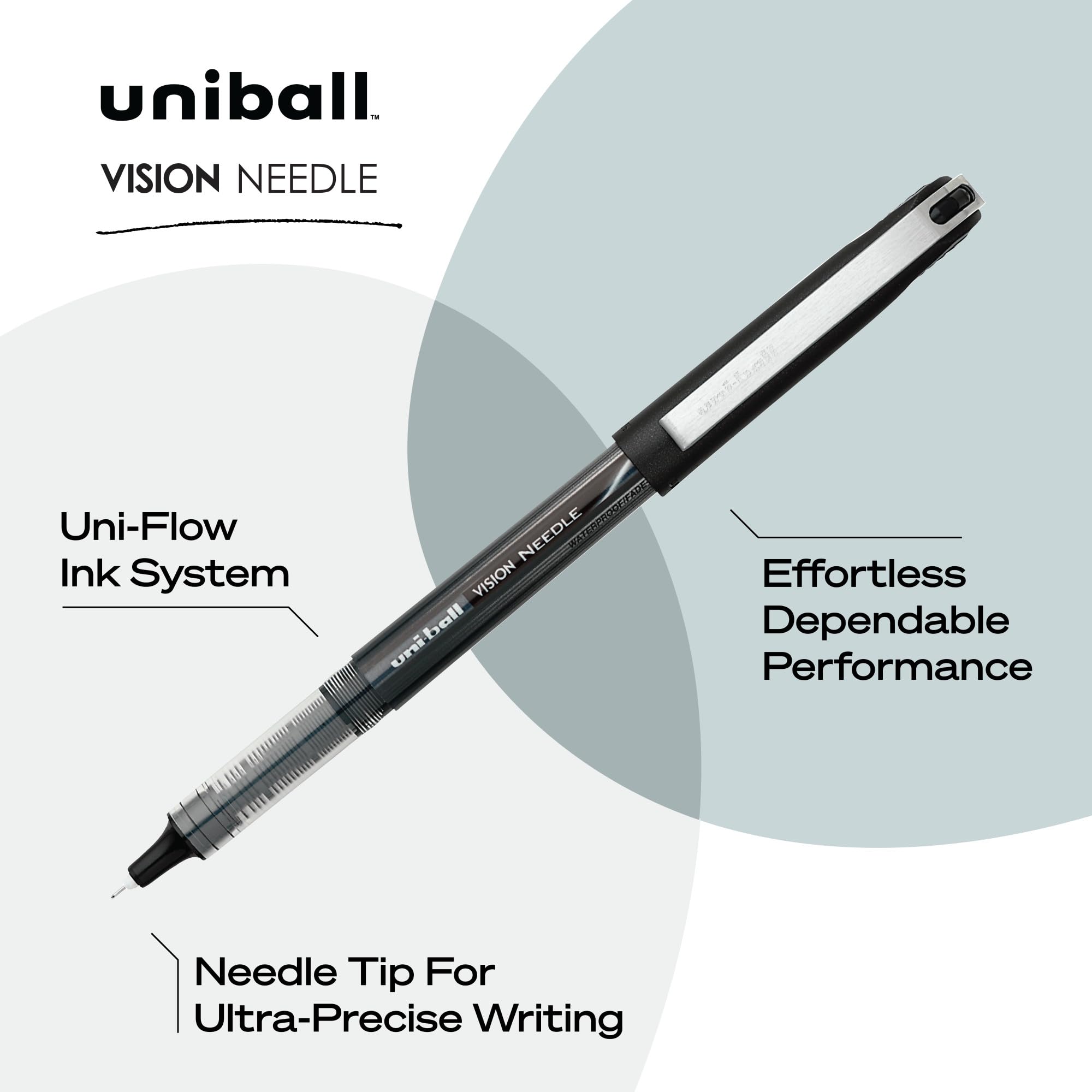 uniball Vision Needle Rollerball Pens, Fine Point (0.7mm), Black, 5 Pack