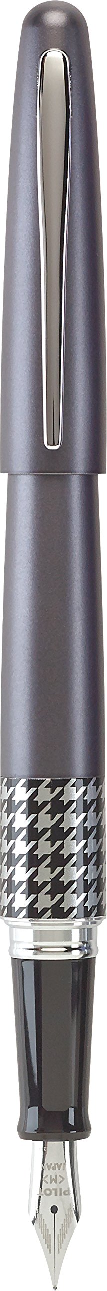 PILOT MR Retro Pop Collection Fountain Pen in Gift Box, Gray Barrel with Houndstooth Accent, Fine Point Stainless Steel Nib, Refillable Black Ink (91435)