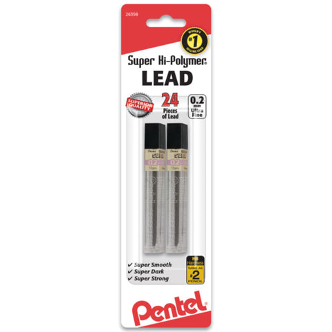Pentel Super Hi-Polymer Lead Refill 0.2mm, Super Fine, HB, 12ct. Tubes, 2 Pack (C502BP2HB)