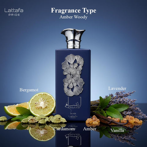Lattafa Ansaam Silver Eau De Parfum Spray for Unisex, 3.4 Ounce