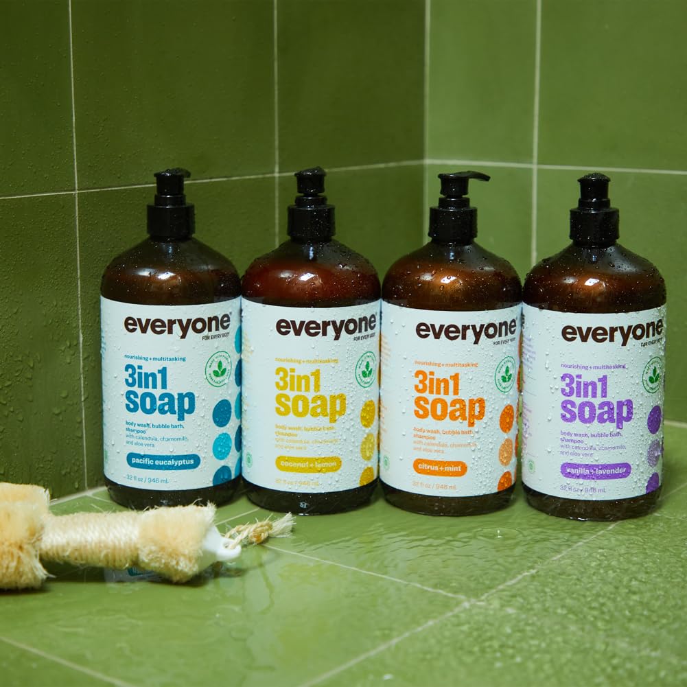 Everyone 3-in-1 Soap, Body Wash, Bubble Bath, Shampoo, 32 Ounce (Pack of 1), Coconut and Lemon, made with Essential Oils for Men and Women