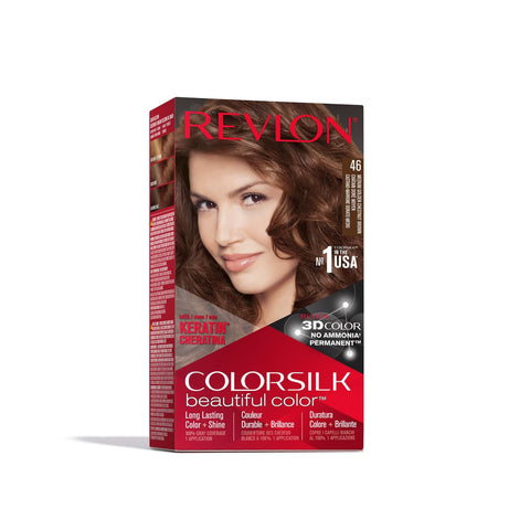 Revlon Permanent Hair Color, Permanent Hair Dye, Colorsilk with 100% Gray Coverage, Ammonia-Free, Keratin and Amino Acids, 46 Medium Golden Chestnut Brown, 4.4 Oz (Pack of 1)
