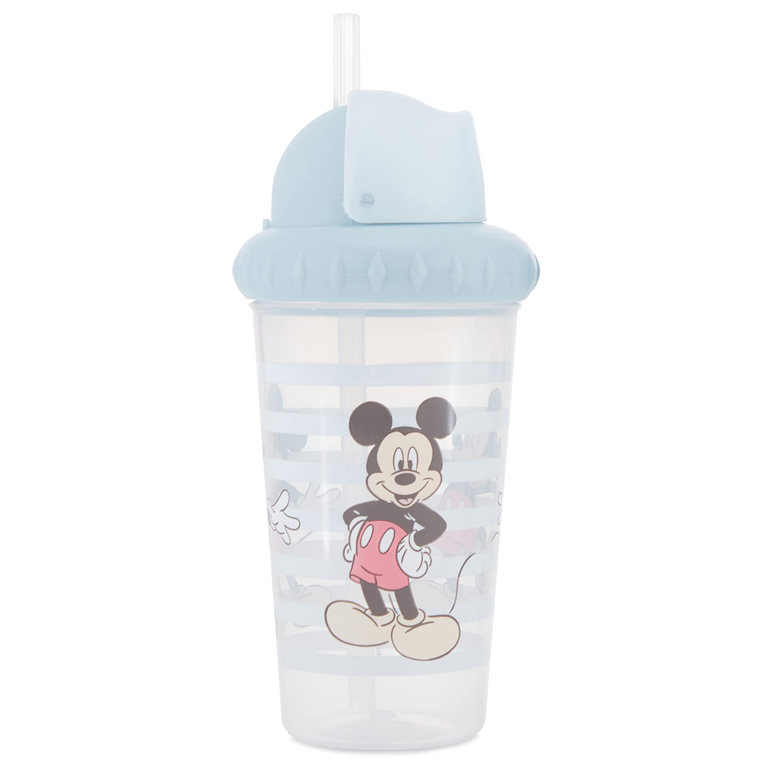 Disney Toddler Sippy Cups for Boys and Girls | 10 Ounce Sippy Cup Pack of Two with Straw and Lid | Durable Blue Leak Proof Travel Water Bottle for Toddlers