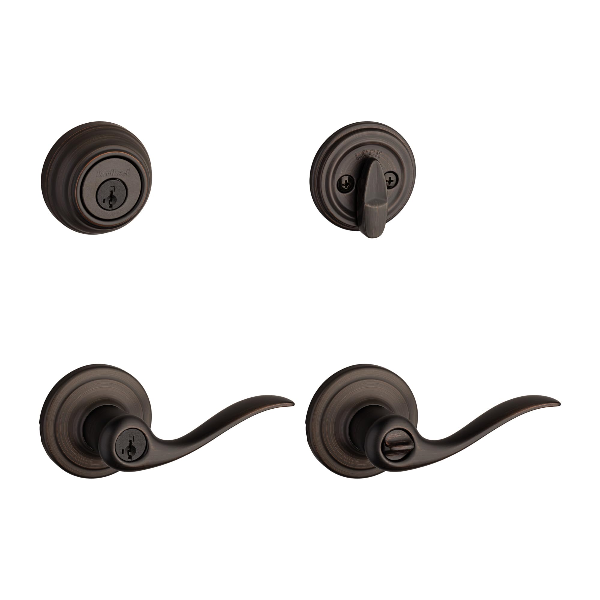 Kwikset 991 Tustin Entry Lever and Single Cylinder Deadbolt Combo Pack featuring SmartKey in Venetian Bronze (99910-041)