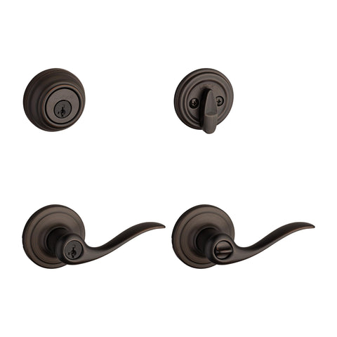Kwikset 991 Tustin Entry Lever and Single Cylinder Deadbolt Combo Pack featuring SmartKey in Venetian Bronze (99910-041)