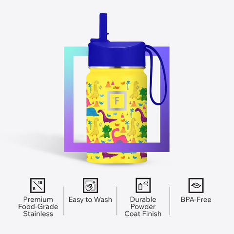 IRON °FLASK Kids Water Bottle - Straw Lid, 20 Name Stickers, Vacuum Insulated Stainless Steel, Double Walled Tumbler Travel Cup, Mug - Construction Zone, 14 Oz