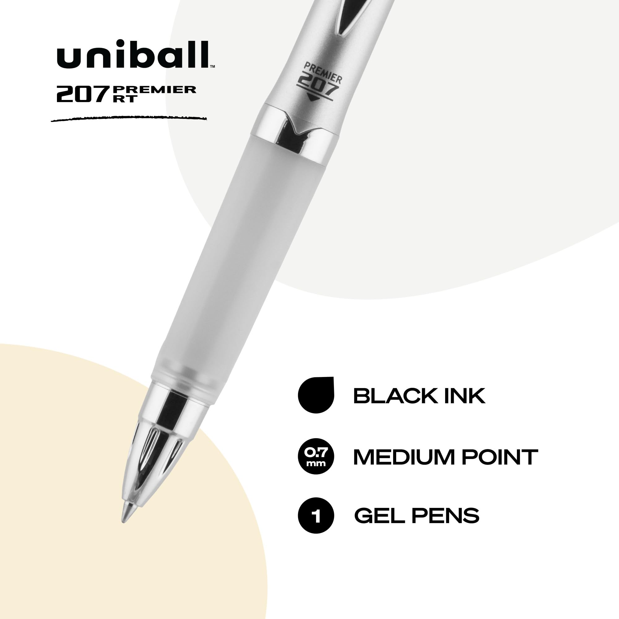 uniball 207 Premier Retractable Gel Pen, Medium Point (1.0mm), Black, 1 Pack