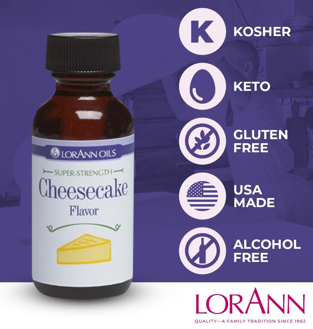 LorAnn Oils Super Strength Flavoring - Used For Candy Making, Flavoring, Baking, Hard Candy, & Flavor Oils - Bold, Natural Flavors 4X Stronger Than Extracts, Cheesecake, Pack of 2, 0.125 fl oz
