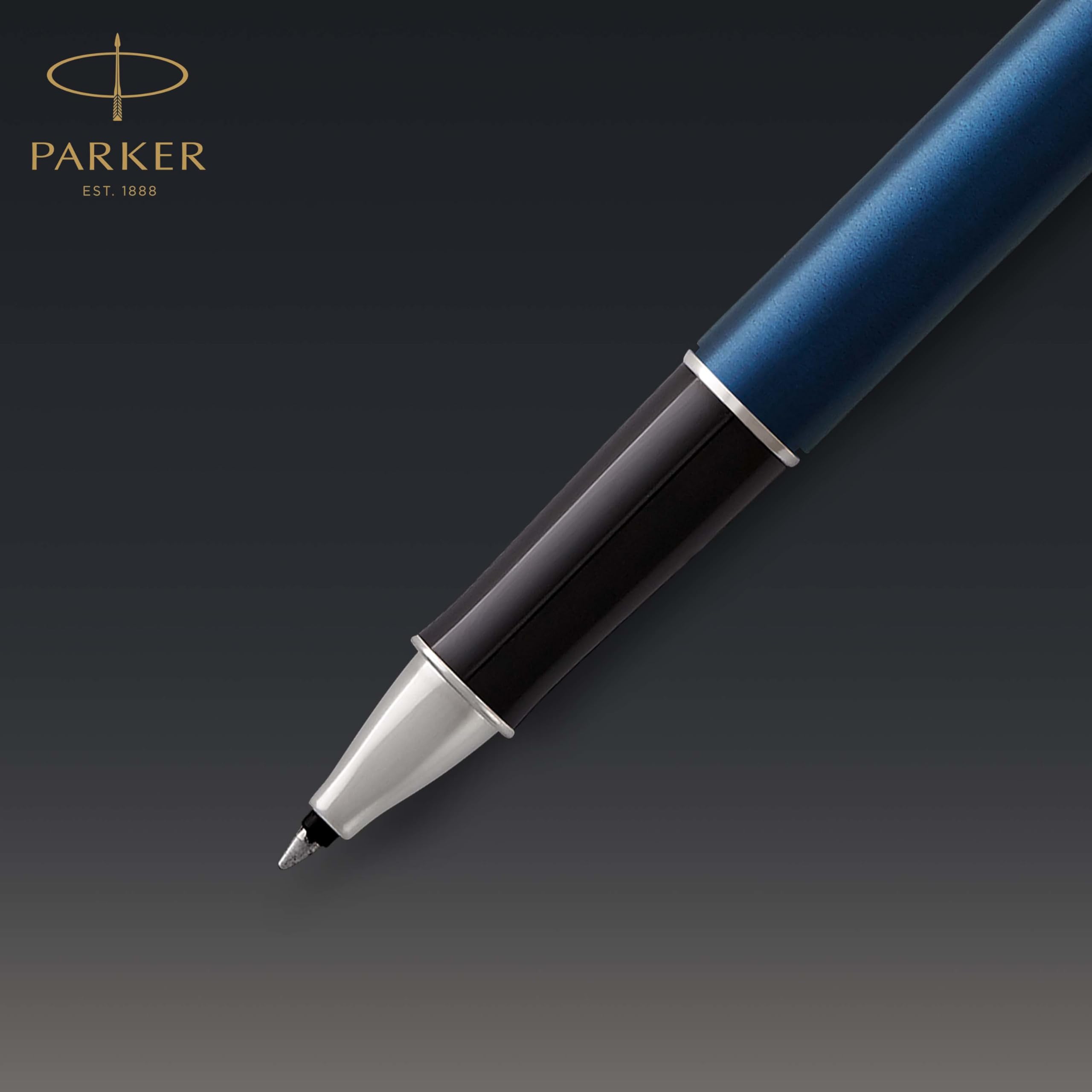 PARKER Sonnet Rollerball Pen, Blue Lacquer with Palladium Trim, Fine Point Black Ink (1931535) , Blue and Chrome