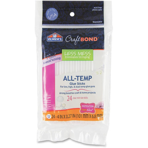 Elmer’s CraftBond Less Mess All-Temp Mini Glue Sticks, 4” x 0.27”, 1 Pack of 24 Sticks