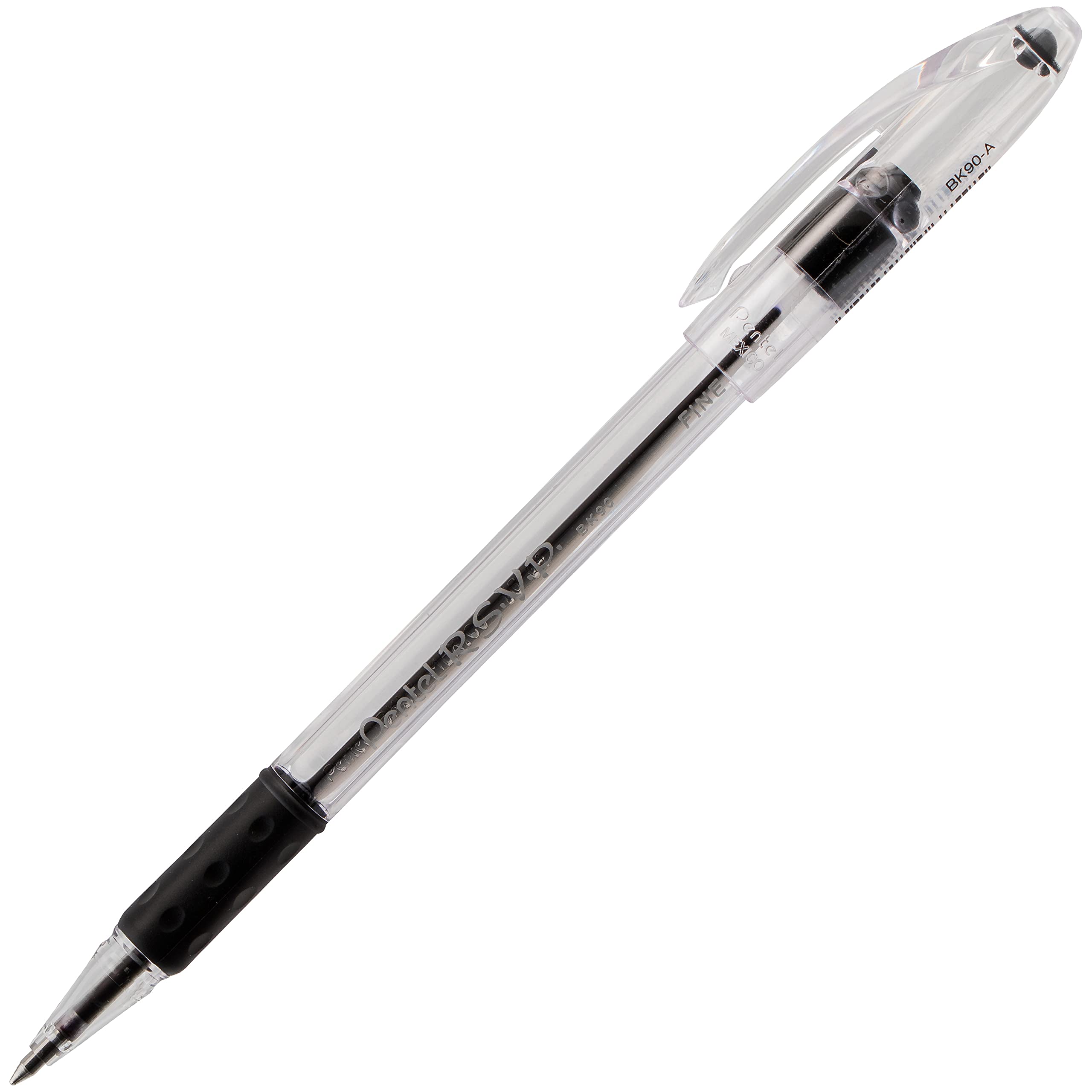 Pentel RSVP Ballpoint Pen, (0.7mm), Fine Line, Black Ink (BK90BP3A) (Pack of 1, 3 Count Total)