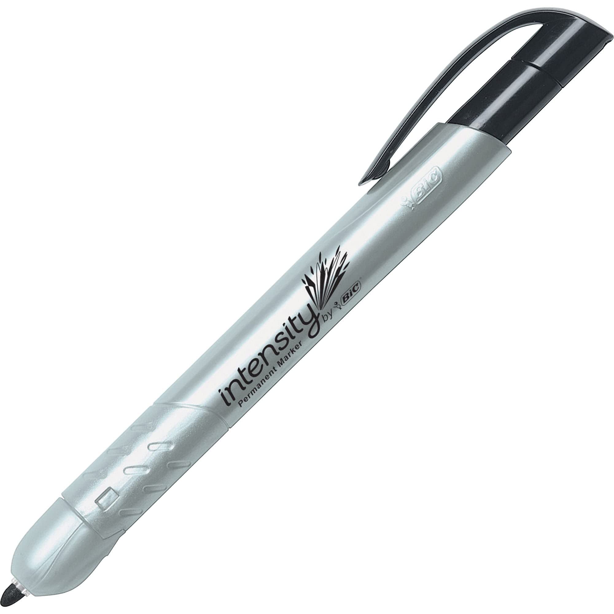 BIC Intensity Retractable Permanent Markers, Fine Point, Black, Pack Of 12 Markers