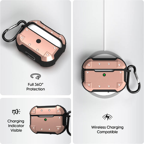 TalkWorks AirPods Pro Case - Rugged, Protective and Secure Hard Case Cover with Carabiner Clip and Visible LED Charging Indicator - Wireless Charging Compatible for Apple AirPods - Rose, (04991)