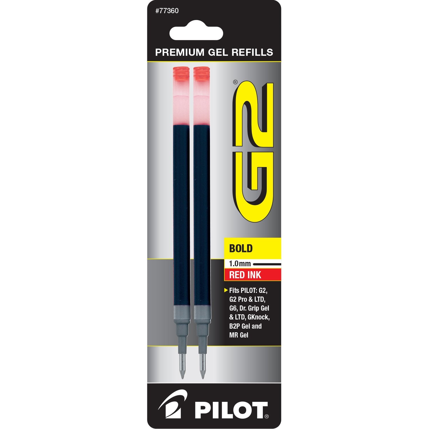 Pilot, G2 Gel Ink Refills, Bold Point 1 mm, Red, Pack of 2