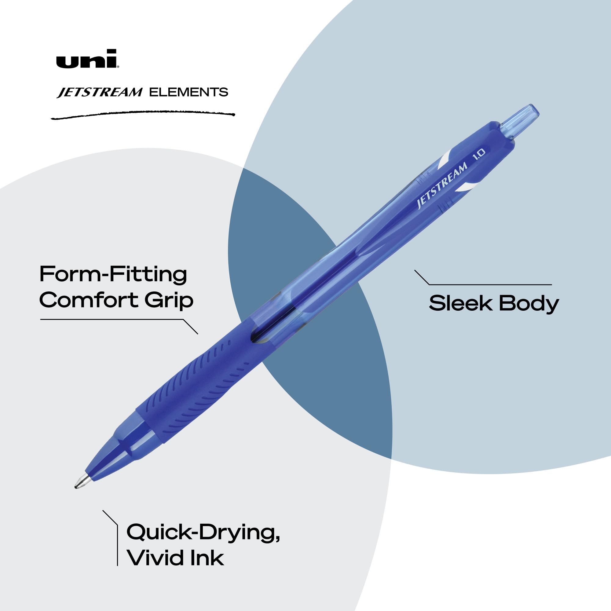 uniball Jetstream Elements Ballpoint Pens, Medium Point (1.0mm), Blue, 12 Pack