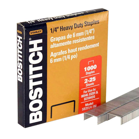 Bostitch Stanley Premium Heavy Duty Staples 0.25-Inch Leg Length 1000/Box