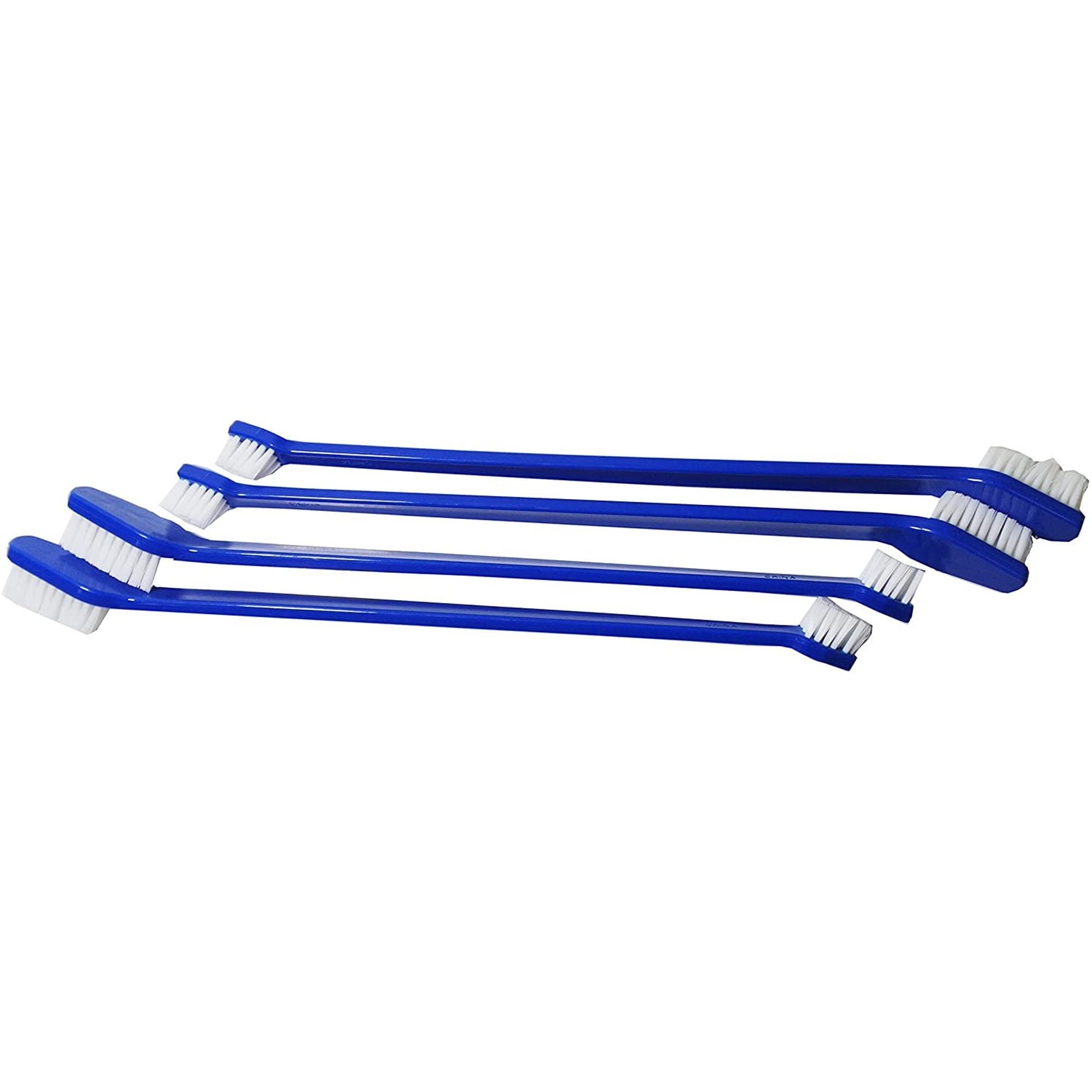 Duke's Pet Products 4 Piece Double Sided Canine Toothbrush Set with Long 8 1/2 Inch Handle (Blue, 4 Peice)