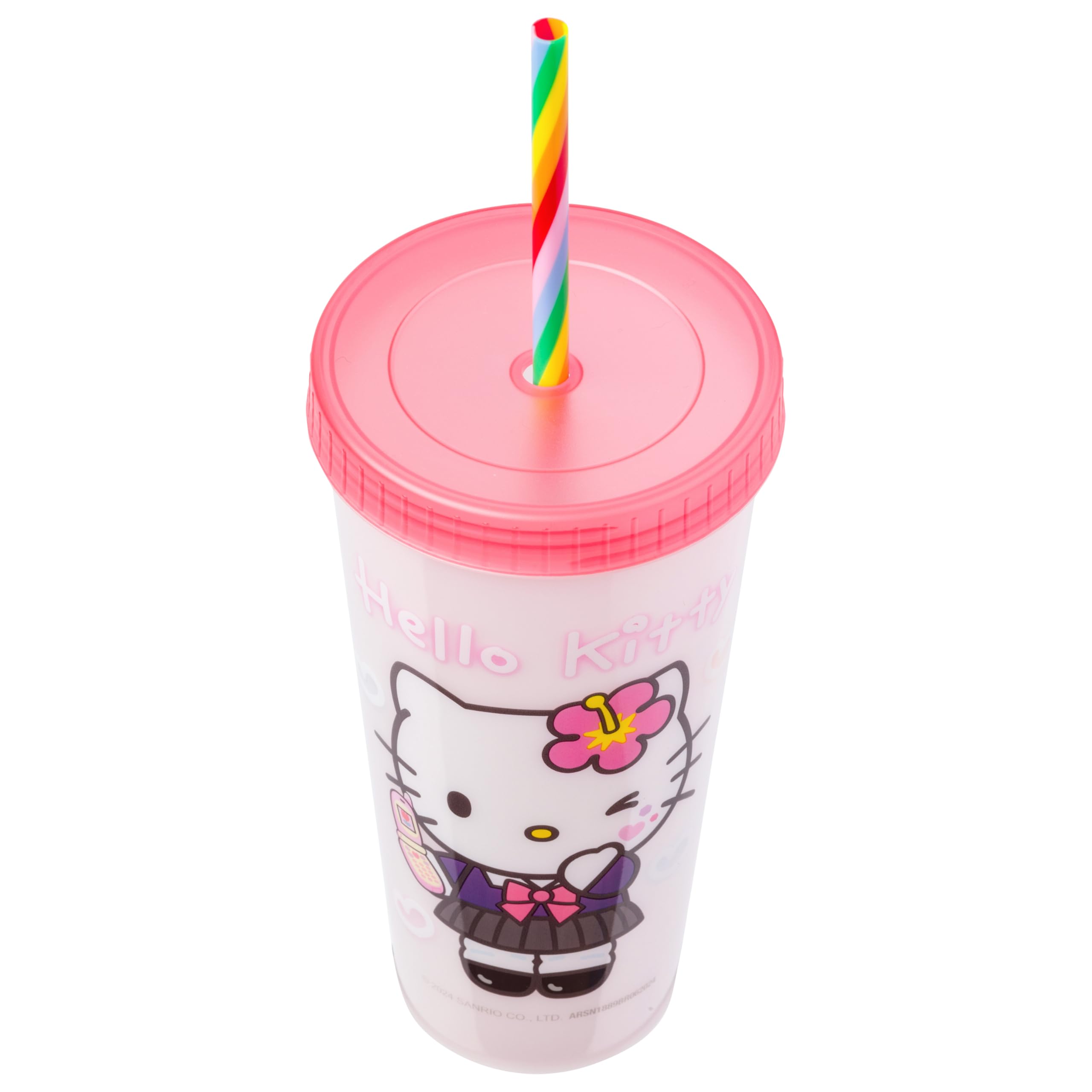 Silver Buffalo Sanrio Hello Kitty and Friends Kogyaru 4 Pack Color Change Plastic Tumblers Featuring Hello Kitty, Cinnamoroll, My Melody, and Kuromi, 24 Ounces