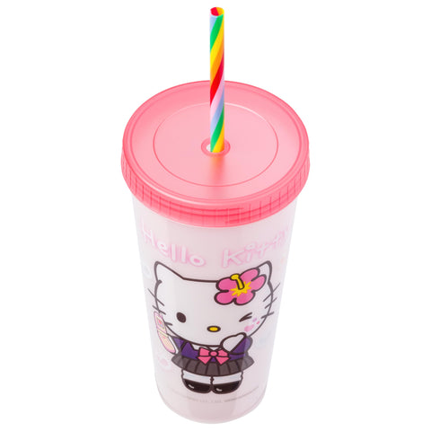 Silver Buffalo Sanrio Hello Kitty and Friends Kogyaru 4 Pack Color Change Plastic Tumblers Featuring Hello Kitty, Cinnamoroll, My Melody, and Kuromi, 24 Ounces