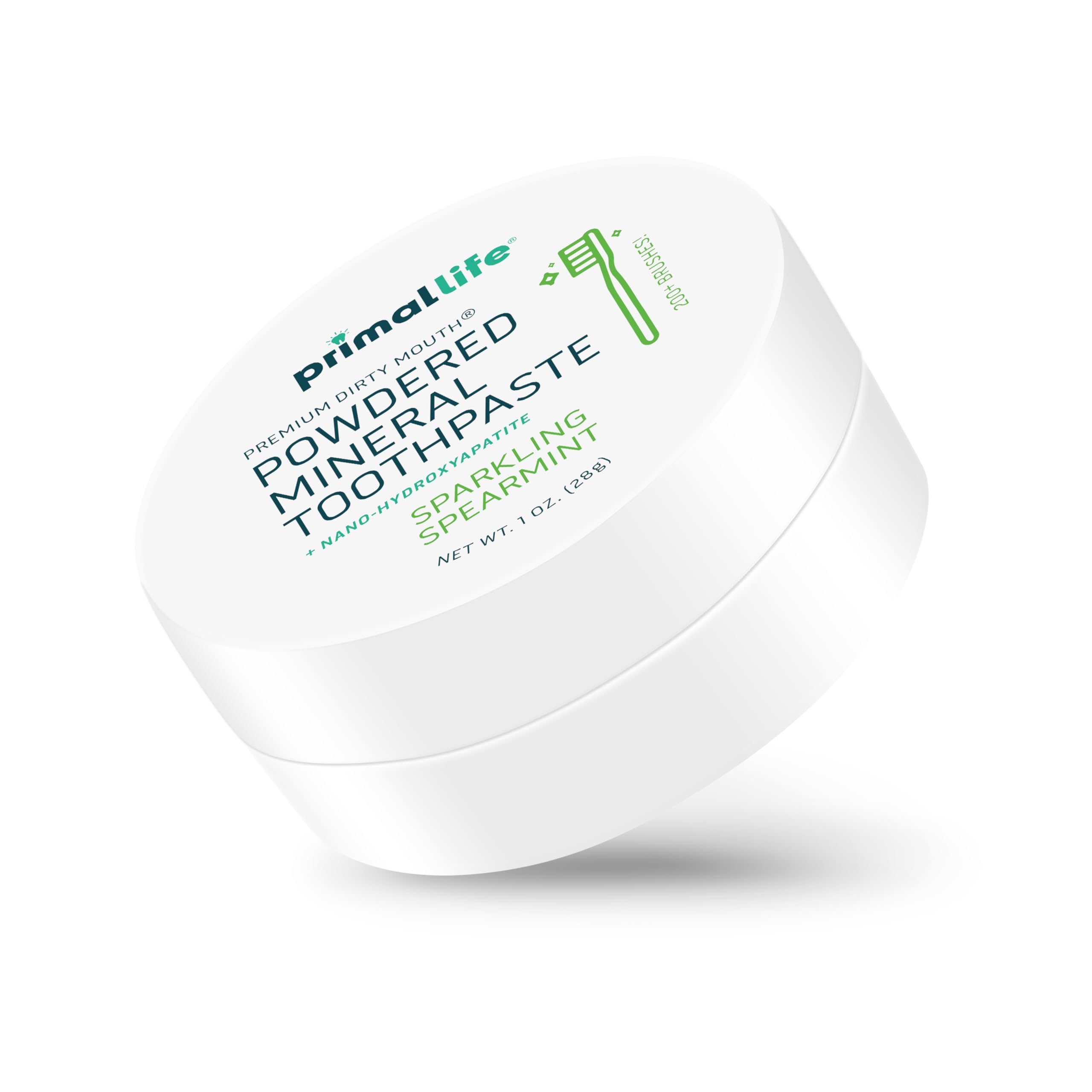 Primal Life Organics - Dirty Mouth Toothpowder, Tooth Cleaning Powder, Flavored Essential Oils with Natural Kaolin & Bentonite Clay, Good for 200+ Brushings, Paleo, Organic, Vegan (Spearmint, 1 oz)