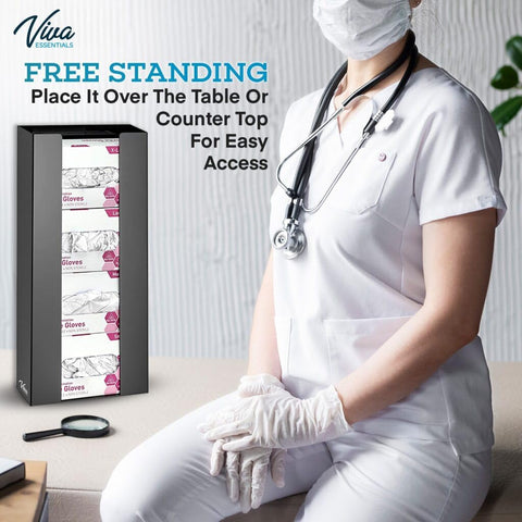 AdirMed VivaEssentials Quad Glove Box Holder, Wall Mount or Free Standing Black Acrylic Glove Holder
