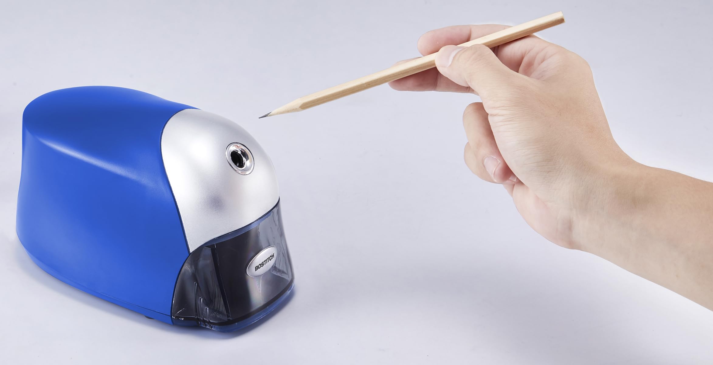 Bostitch Office QuietSharp Executive Heavy Duty Electric Pencil Sharpener for 65% Faster Sharpening and 6X Longer Cutter Life - Colored Pencil Compatible, Blue