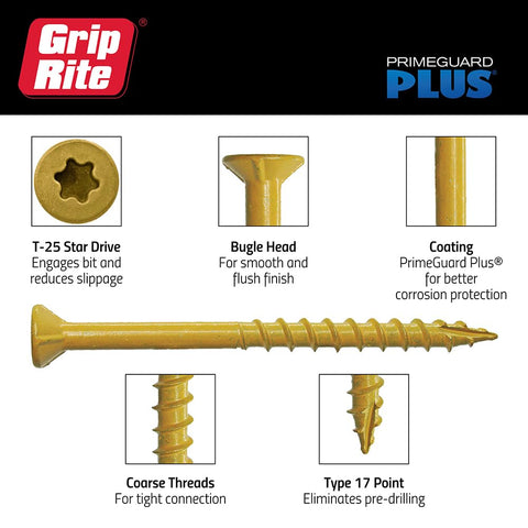 Grip-Rite L158STT1 PrimeGuard Plus #8 x 1-5/8" Wood to Wood Deck Screw, Tan, 1lb Box