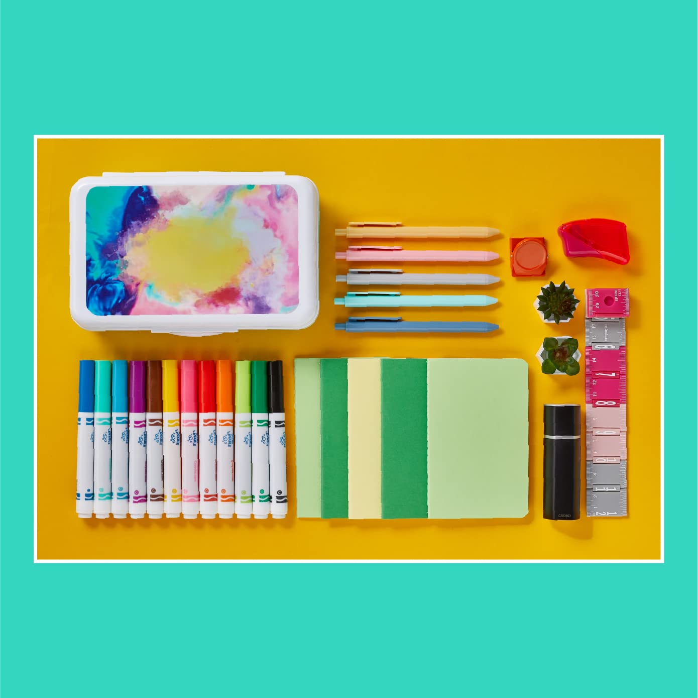 It's Academic Pencil Box Kit, Includes Ruler & Sharpener, Durable Plastic, for School & Office Supplies, Watercolor Design