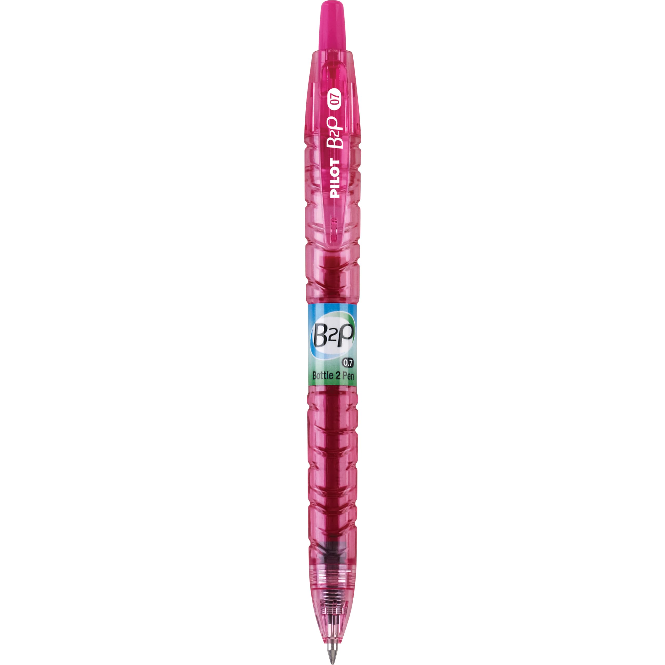 Pilot B2P Colors - Bottle to Pen Refillable & Retractable Rolling Ball Gel Pens Made From Recycled Bottles, Fine Point, Pink G2 Ink, 0.7mm, 12-Pack
