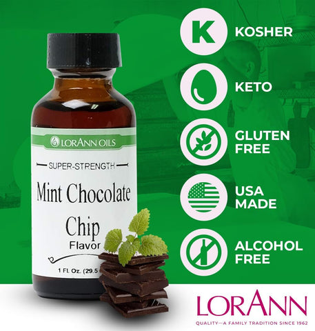 LorAnn Oils Super Strength Flavoring - Used For Candy Making, Flavoring, Baking, Hard Candy, & Flavor Oils - Bold, Natural Flavors 4X Stronger Than Extracts - Mint Chocolate Chip, 2 Pack, 0.125 fl oz