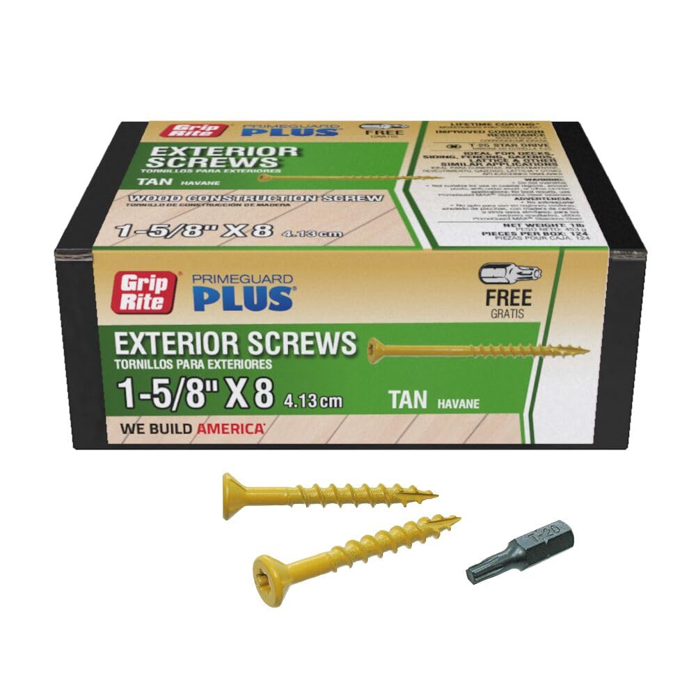 Grip-Rite L158STT1 PrimeGuard Plus #8 x 1-5/8" Wood to Wood Deck Screw, Tan, 1lb Box