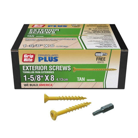 Grip-Rite L158STT1 PrimeGuard Plus #8 x 1-5/8" Wood to Wood Deck Screw, Tan, 1lb Box