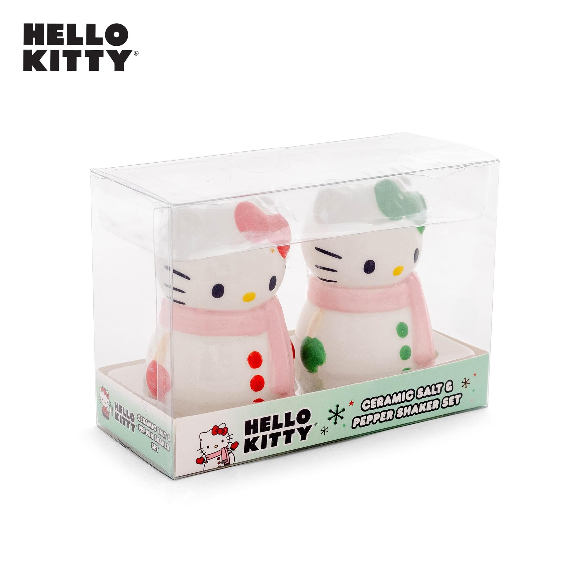 Silver Buffalo Sanrio Hello Kitty Snowman Ceramic Salt and Pepper Shaker Set, 5” x 2” x 3.5”