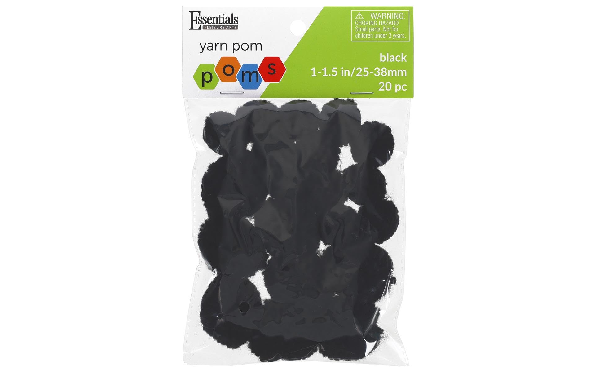Essentials By Leisure Arts Yarn Pom Poms - Black - 1" to 1.5" 20 Piece Pom Poms Arts and Crafts Gray Pompoms for Crafts Craft Puff Balls for Crafts