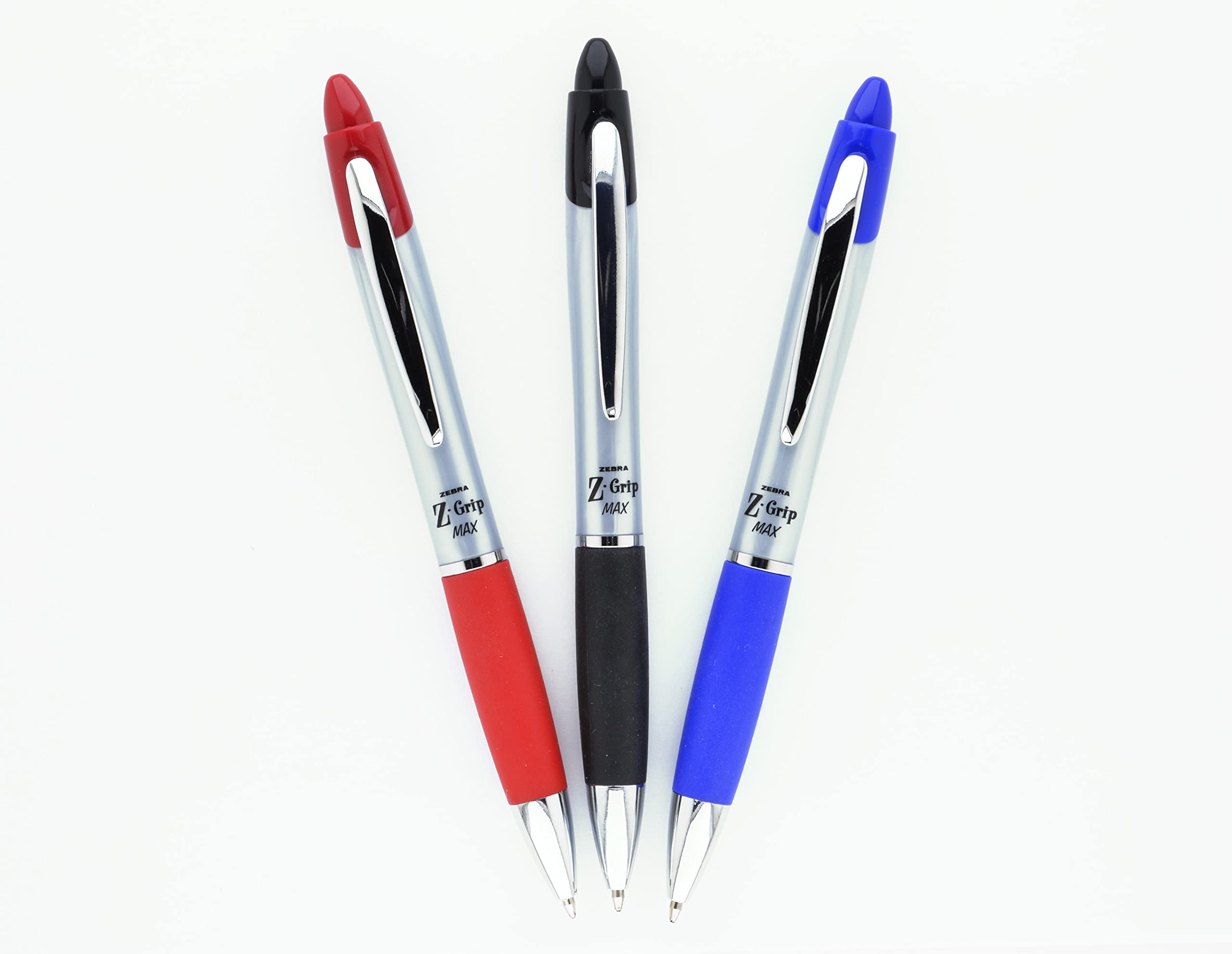 Zebra Pen, Z-Grip MAX Retractable Ballpoint Pens, Red Ink, 1.0mm Medium Point, Wide Barrel with Comfortable Grip, Silver Barrel, Metal Clip, 12-Count, (22430)