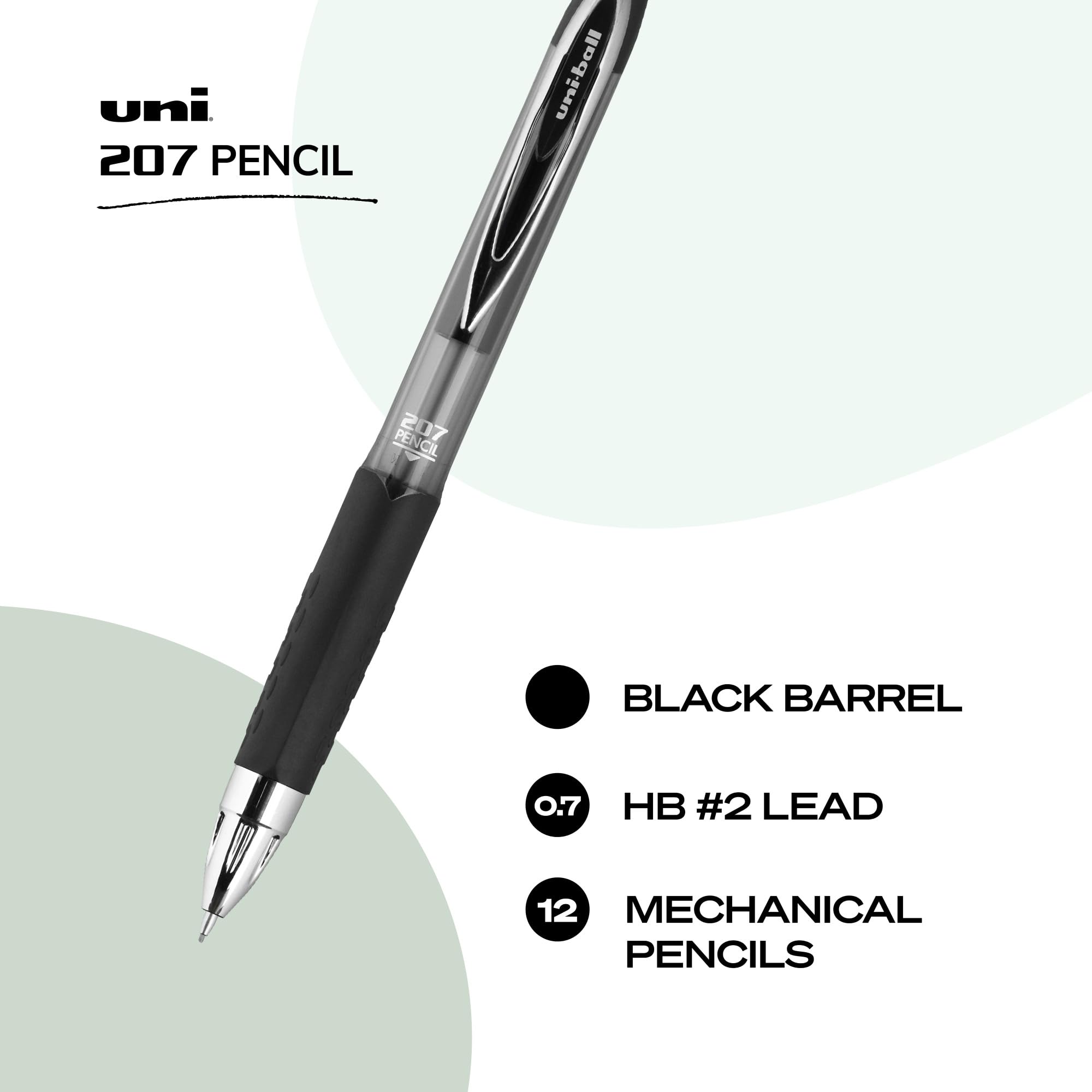 uniball 207 Mechanical Pencil, 0.7 Mm, Hb (#2), Black Lead, Black Barrel, Dozen