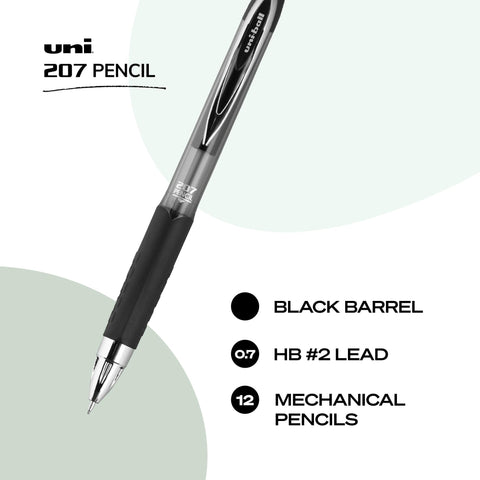 uniball 207 Mechanical Pencil, 0.7 Mm, Hb (#2), Black Lead, Black Barrel, Dozen