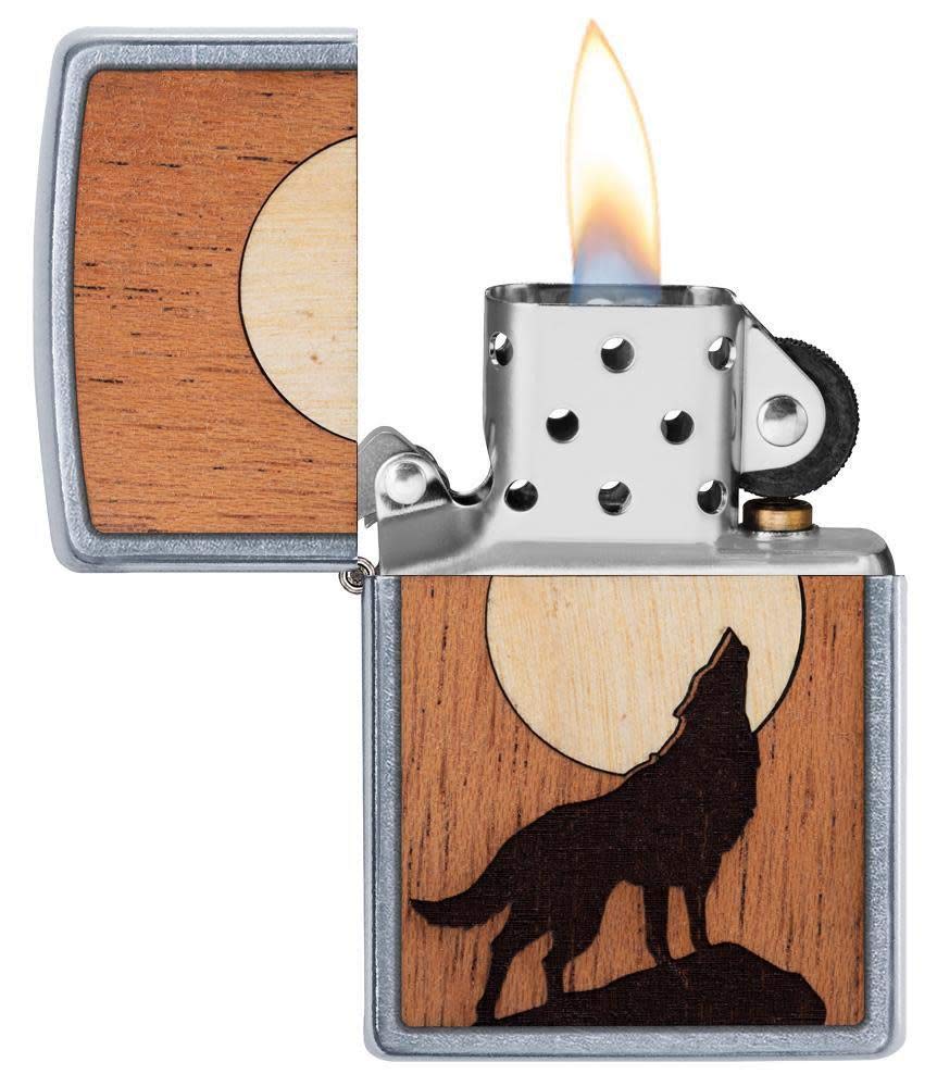 Zippo Woodchuck USA Howling Wolf Street Chrome Pocket Lighter, Street Chrome Howling Snake, One Size