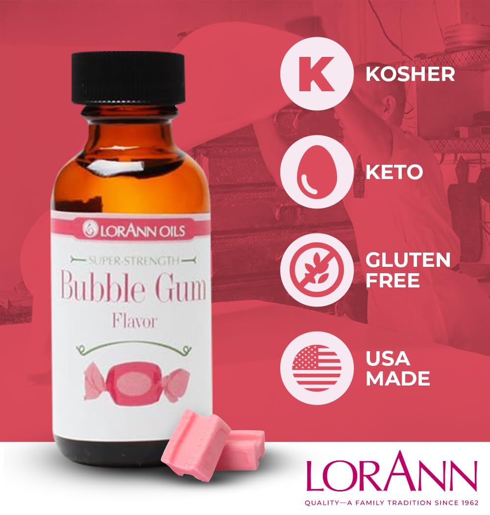 LorAnn Oils Super Strength Flavoring - Used For Candy Making, Flavoring , Baking, Hard Candy, & Flavor Oils - Bold, Natural Flavors 4X Stronger Than Extracts - Bubble Gum, Pack of 2, 0.125 fl oz