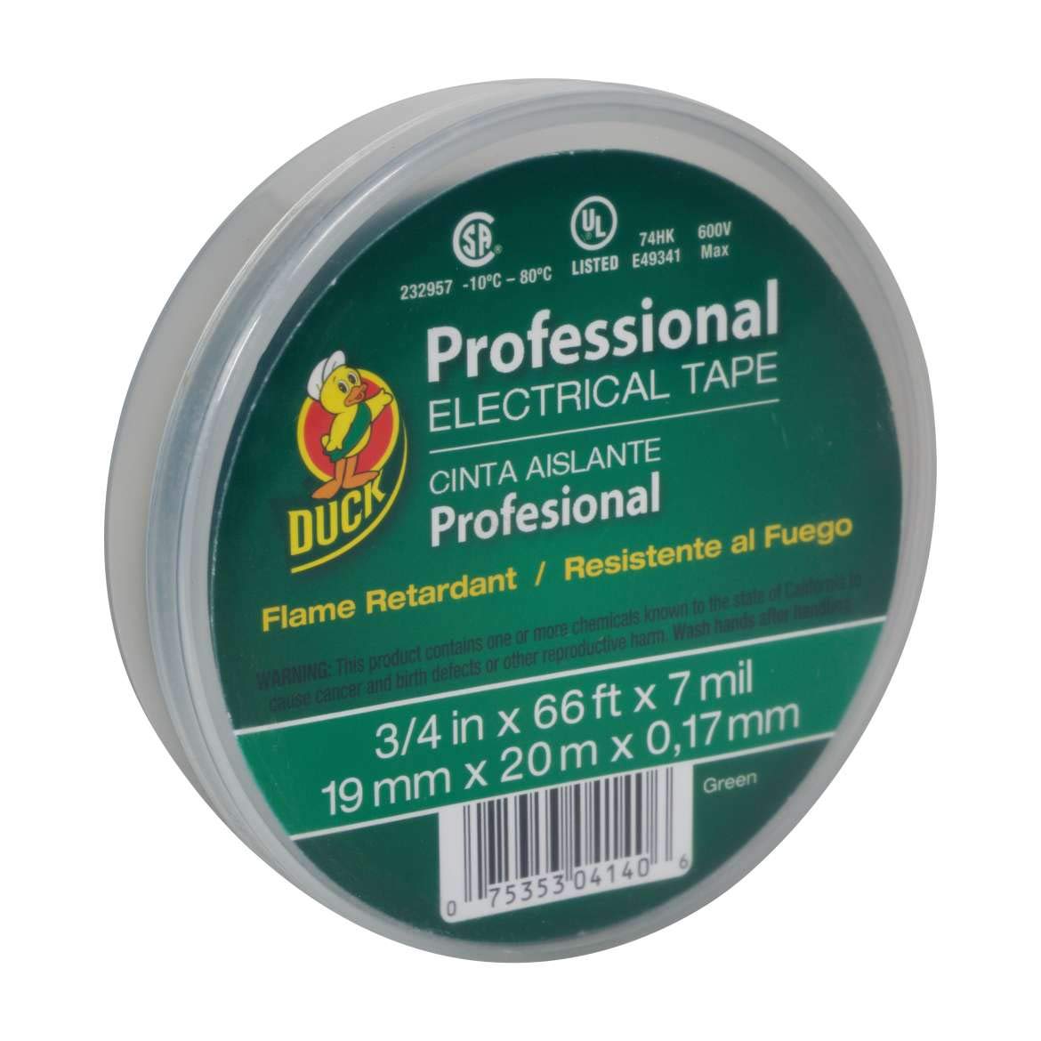 Duck Brand Professional Grade Electrical Tape, 3/4-Inch by 66 Feet, Single Roll, Green (299014)