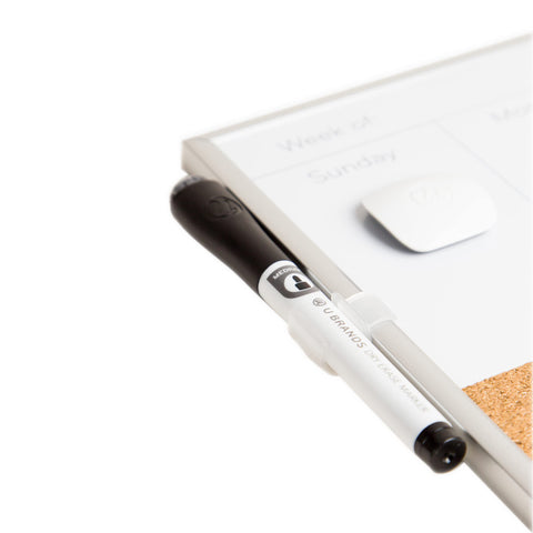U Brands Magnetic Dry Erase Weekly Calendar White Board With Cork Strip, 18" x 7.5", Silver Aluminum Frame, Includes Magnet, Marker
