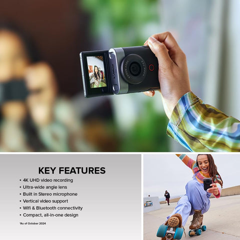 Canon PowerShot V10 Compact Vlogging Camera, 1" CMOS Sensor, 4K Video Streaming, Built‑in Wide‑Angle Zoom Lens, Flip‑LCD & Stereo Mic, Image Stabilization, Creator Studio in Your Pocket, Black